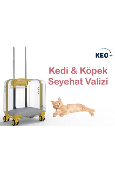 Diseno Keo Plus Şeffaf Renk Pet Kediniz Ve Köpeğiniz Için Tekerlekli Seyahat Valizi - Sarı Aksesuarlı