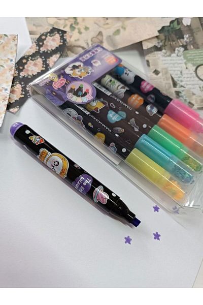 EyER Shoping Star Printed Sequin Stamp Highlighter Magician Pen Set of 6