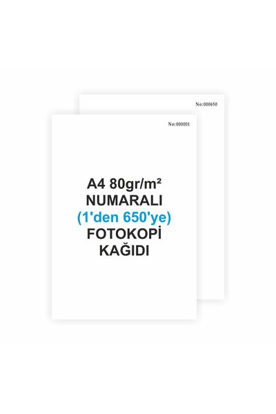 Numaralı A4 Fotokopi Kağıdı 1-650 Seri Numaralı (toplam 650 Yaprak Numaratörlü Kağıt)