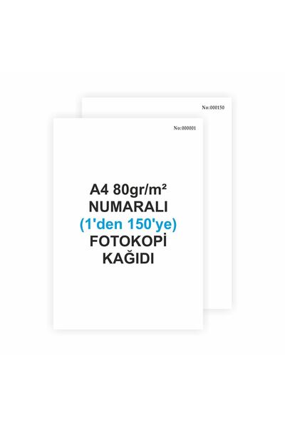 Numaralı A4 Fotokopi Kağıdı 1-150 Seri Numaralı (toplam 150 Yaprak Numaratörlü Kağıt)