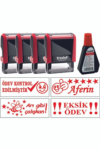 Trodat Öğretmen Kaşesi - 4 Adet Öğretmen Kaşesi + 28 Ml Mürekkep
