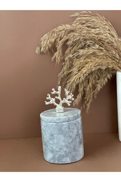 ege gross Decorative Grey Marble Cotton Holder /Marble Closed Box/ Marble Jar /Marble Seasoning Holder
