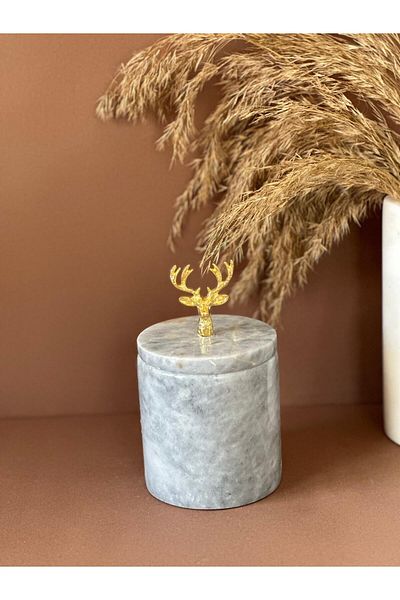 ege gross Decorative Grey Marble Cotton Holder /Marble Closed Box/ Marble Jar /Marble Seasoning Holder