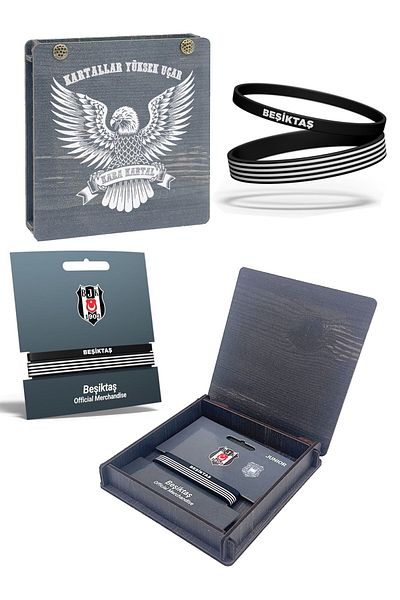 Beşiktaş طقم سوار سيليكون مكون من قطعتين - صندوق خشبي هدية