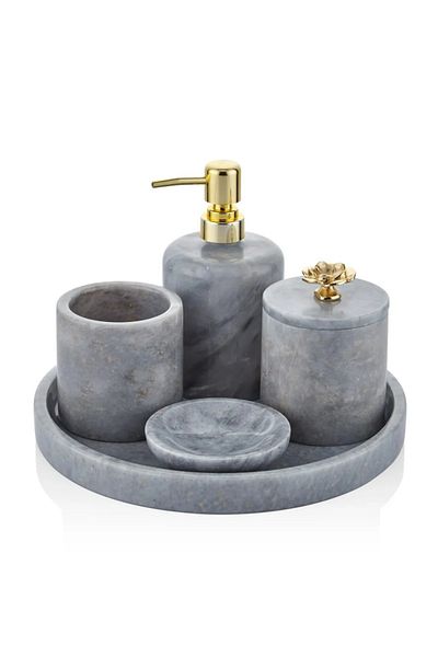 ege gross Decorative Natural Gray Marbroom Accessory 5 Pieces Marbroom Bathroom Set / Marbroom Bathroom Set
