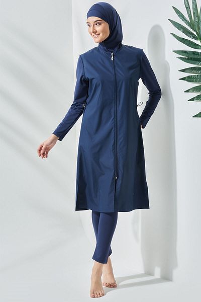 C&City Langer, vollständig bedeckter Hijab-Badeanzug C13075, Dunkelmarineblau