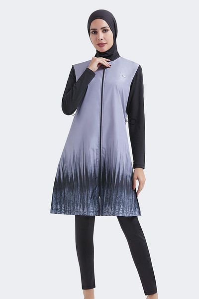 C&City Vollständig bedeckter dreiteiliger Hijab-Badeanzug C12104 Grau/Schwarz