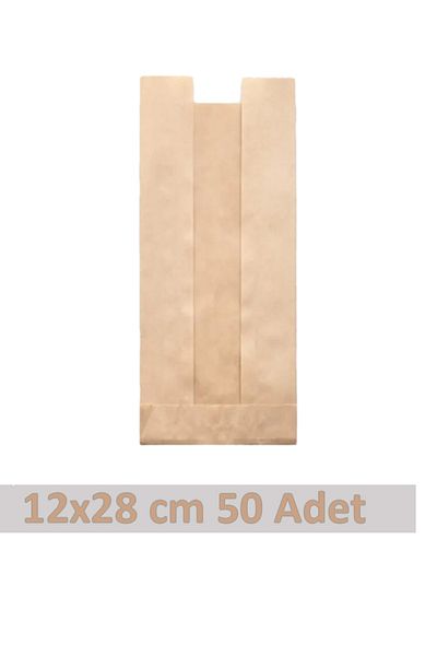OLİ Art 12x28cm Kraft Paper Bag with Window - 50 Pieces Side Gusset Packaging, Gift Package