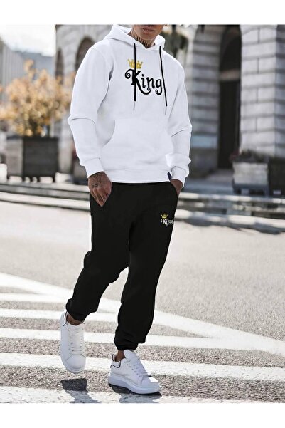 CLASSY.MODA Unisex Tracksuit Set 2-Piece Bottom Top - Hooded Printed Sweatshirt - 3 Thread Ribbed Fabric