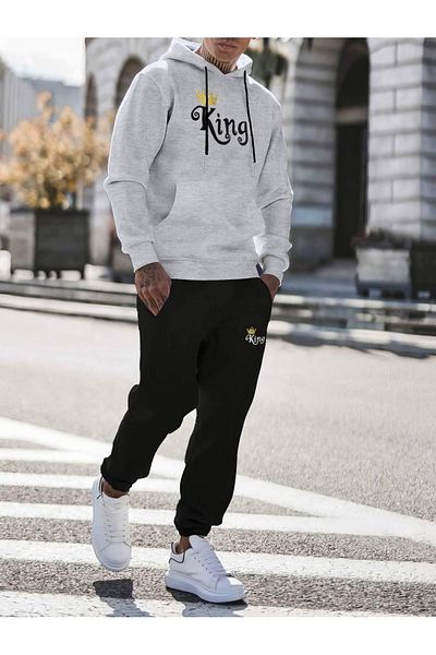 CLASSY.MODA Embroidered Hooded Tracksuit Set - 2-Piece Bottom-Top Set, Single Two Thread Raster