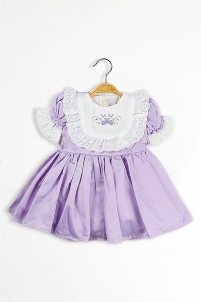 Şirin Şeyler Butiği Rochie Isabella pentru fetiță, cu mânecă scurtă, festonată, cu tul brodat floral, căptușită prințesă, elegantă, mov, liliac