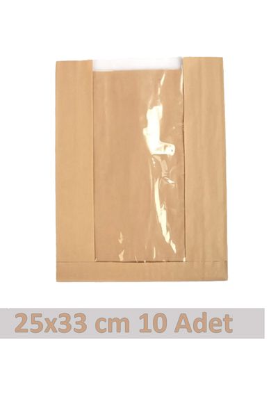 OLİ Art 25x33cm Kraft Paper Bag with Window - 10 Side Gusset Packaging Gift Package