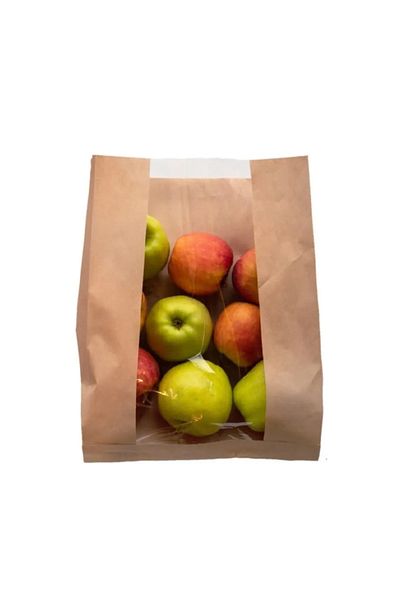 OLİ Art 25x33cm Kraft Paper Bag with Window - 100 Pieces, Side Gusset Packaging, Gift Package
