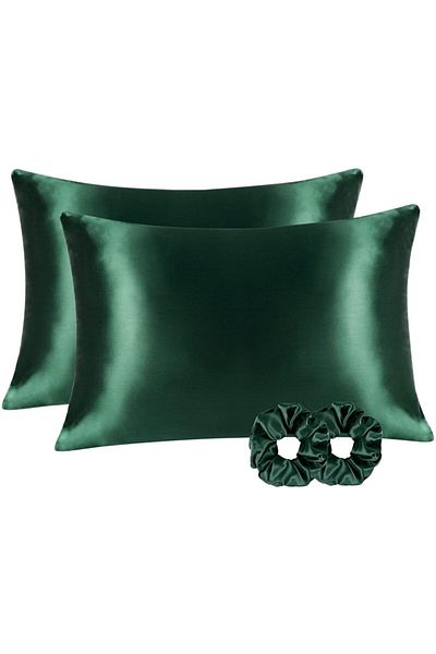 Tinybabyconcept 100% satin de mătase 50x70 cm 2 fețe de pernă și 2 catarame Verde închis