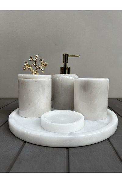 ege gross Figured Bathroom Set of 5 - 100% Natural Marble, White Gold