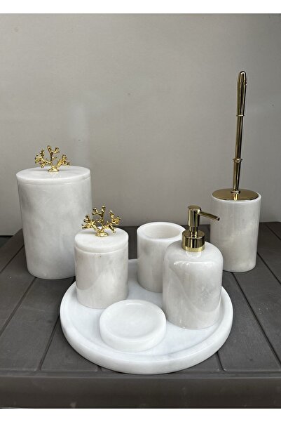ege gross 7 Li Banyo Seti %100 Doğal Mermer Olan Ürünümüz, Beyaz Gold