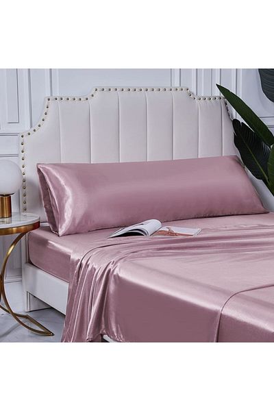 Tinybabyconcept كيس وسادة مصنوع من الحرير الطبيعي مصنوع من القطن الساتان ومحشو بالسيليكون مطرز مقاس 50 × 135 سم وردي
