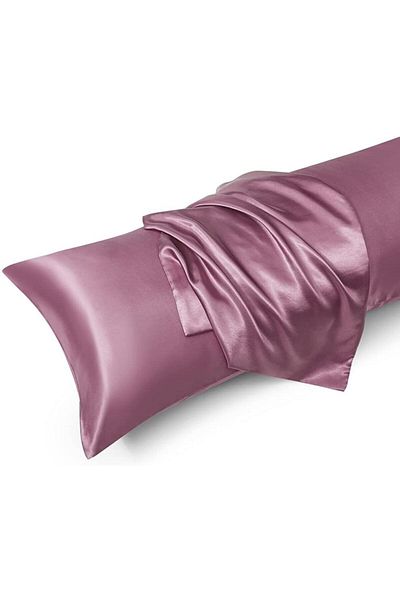 Tinybabyconcept كيس وسادة مصنوع من الحرير الطبيعي مصنوع من القطن الساتان ومحشو بالسيليكون مطرز مقاس 50 × 135 سم وردي