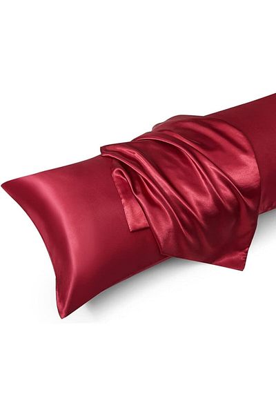 Tinybabyconcept Natural Silk Textured Cotton Satin Pillow Case 1st Quality Bead Silicone Filled 50x135cm Red