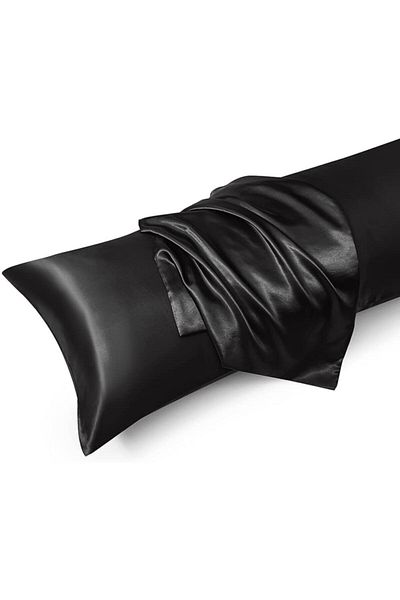 Tinybabyconcept Natural Silk Textured Cotton Satin Pillow Case 1st Quality Bead Silicone Filled Pillow 50x135cm Black