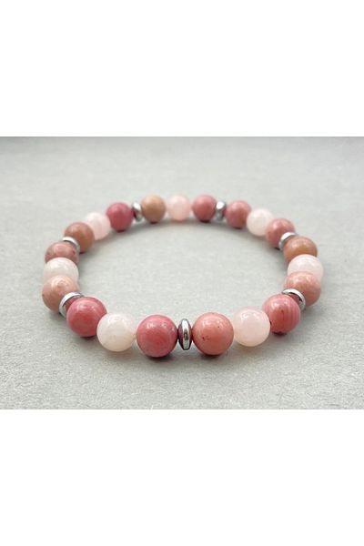 Dejavu TR A++ Quality Rhodonite, Pink Quartz and Hematite Natural Stone Bracelet