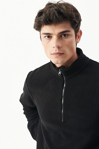 Riders by Lee Erkek Regular Fit Dik Yaka Yarım Fermuarlı Siyah Polar