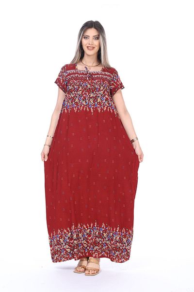 mervemoda Women's Gipe Colored Summer Dress - Short Sleeve and Rubber Detail