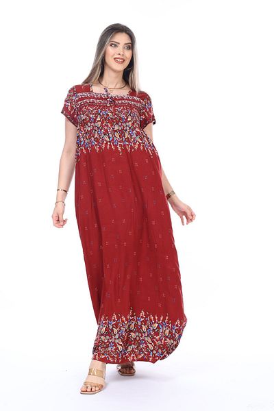 mervemoda Women's Gipe Colored Summer Dress - Short Sleeve and Rubber Detail