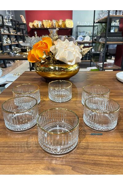 Paşabahçe 6-Piece Real Elysia and Real Gold Gilded - Elysia Gold 235 Cc Snack Bowl, Gift, Snack Bowl