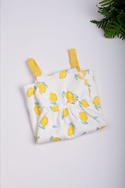 MEYSKIDS Limon Desenli Askılı Kız Elbise