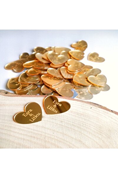 GÜVEN Pleksi Kalp Çikolata Üstü Yazıları Damat Kahvesi Gold Renk Kalp 25 Adet