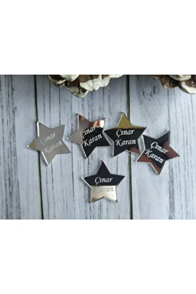 GÜVEN Pleksi Lazer Kesim Yıldız Etiket Isim Nişan Doğum Yapışkanlı 25 Adet Gü...