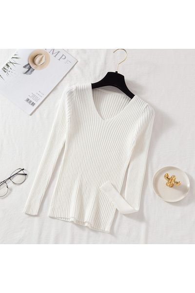 Choice Autumn Winter Women Sweaters Casual Long Sleeve Knitted V Neck Pullover Sweater Femme Basic Solid...