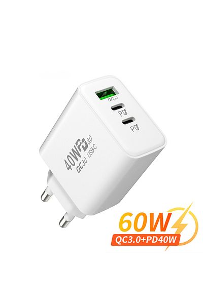 Choice PD 60W Fast USB Charge Charger 3Ports EU/US Plug Wall Charger Adapter For iPhone 14 13 Xiaomi Hua...
