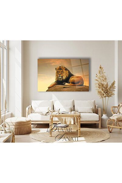 duvarsanatı Pictură din sticlă Regele Leu, Decor modern pentru birou, sufrage...