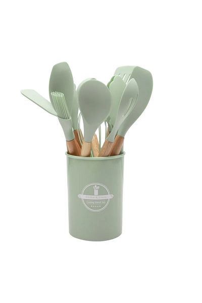 Choice 12Pcs Silicone Kitchen Utensils Cooking Wooden Handle Non Stick Pot Kitchenware Set Storage Bucke...