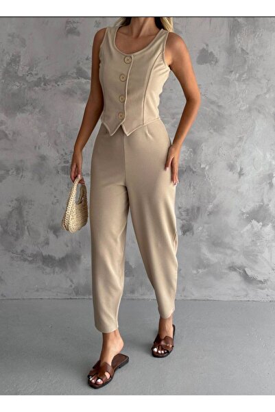 Gönen Passage Women's Knitted Crepe Pants and Vest Set