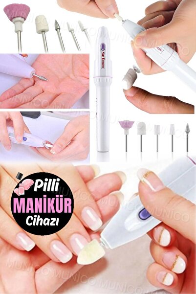 Munico Manikür ve Pedikür için 5 Başlıklı Pilli Tırnak Makinesi Evde Salon Ka...