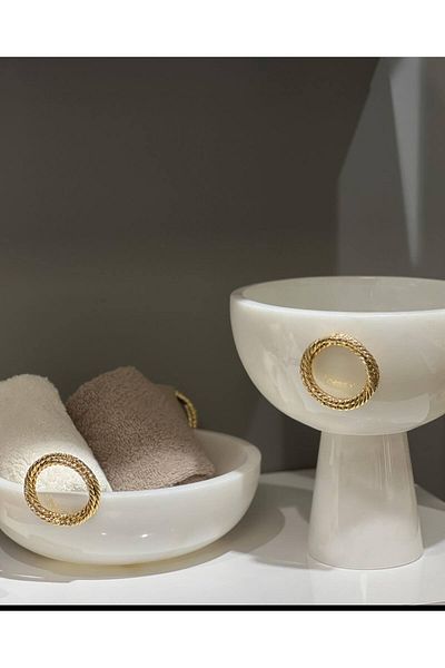 ege gross 2Limer Bowl Set - Pedestal Bowl with Decorative Marble Ring and Accessory Detail