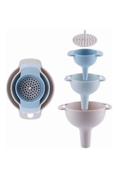 FBZhome Practical 4-Piece Funnel Set - 3 Different Size Funnels with Strainer and 1 Strainer