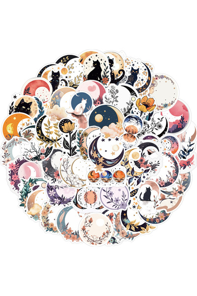 Choice ملصقات القمر 50 قطعة، ملصقات موحدة للزيت والآيس كريم والدراجات النارية