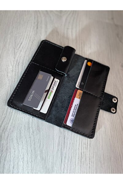 Elvis Store حامل بطاقة محفظة من الجلد الطبيعي مع حجرة للهاتف