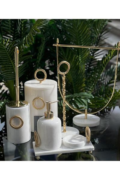 ege gross Decorative Natural White Marbroom Gold Shiny Accessory Marbroom Bathroom Set