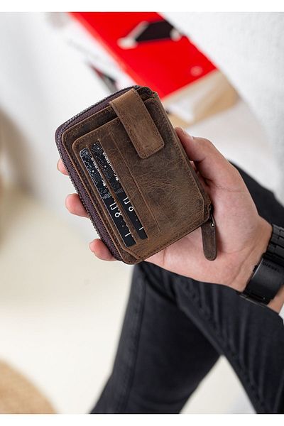 Niki Leather Унисекс портфейл с цип от кожа Arya Vintage