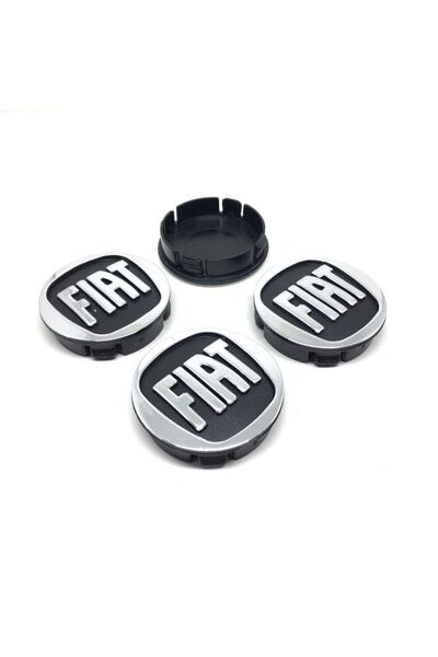 3D Fiat Kabartma Geçme Jant Göbeği Gri Siyah 4'lü 60mm/55mm