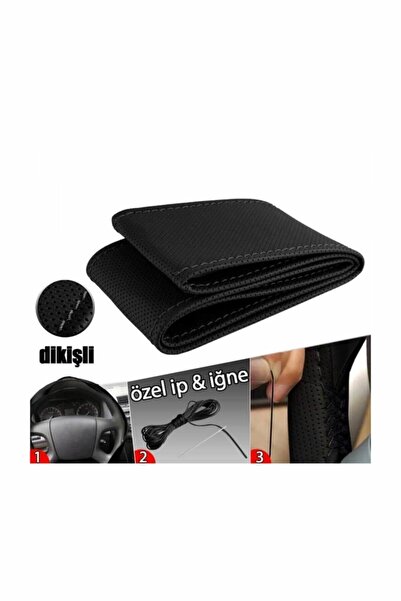Fox Deri Direksiyon Kılıfı Sarmalı Dikmeli Siyah Dikişli Kokusuz