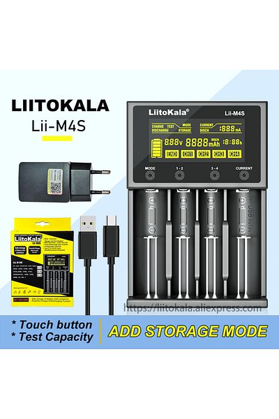 liitokala Lii-M4S 18650 LCD شاحن بطارية متعدد الوظائف لـ 3.7V 1.2V 26650 21700 14500 18350...