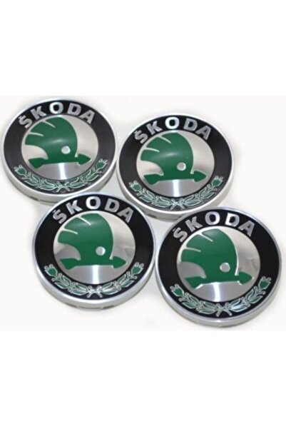 YED Skoda Alüminyum Yapıştırma Jant Göbeği Yeşil 4'lü 60mm (4)