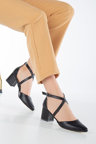 Rabensa Γυναικεία παπούτσια με τακούνι Black Skin Cross Classic