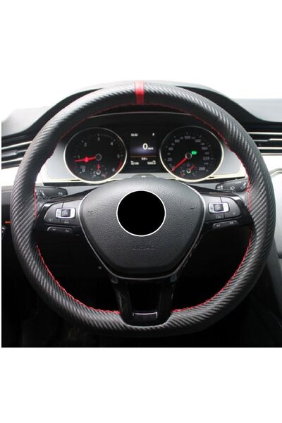 GARDENAUTO Volkswagen Golf 5 Karbon Direksiyon Kılıfı Kırmızı Yüzüklü